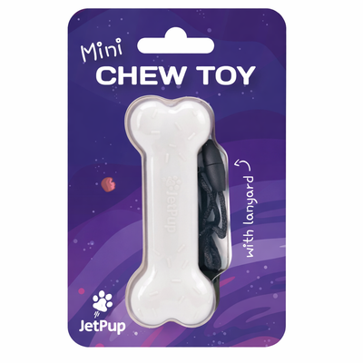 Mini Chew Toy Bone with Lanyard - White