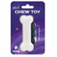 White bone-shaped chew toy with a black string lanyard on purple JetPup packaging