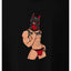 Closeup image of a black t-shirt with muscle human pup.