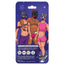 Backside of food grade silicone bone chew toy packaging for human pups.  Features include three human pups and dishwasher safe disclaimer.