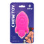 Pink food grade silicone rocket-shaped chew toy for human pups. Packaging features a human pup, purple background and white JetPup logo.