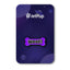 A colorful enamel pin with 'WOOF!' text on a bone-shaped backing, displayed on a purple background with the JetPup logo.