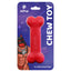A red silicone bone-shaped chew toy for human puppies, displayed on a packaging card with the brand JetPup and a graphic of a dog wearing a mask.
