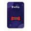A colorful red enamel pin with 'WOOF!' text on a bone-shaped backing, displayed on a purple background with the JetPup logo.