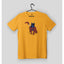 front of yellow t-shirt with a human pup on a hanger